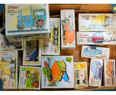 Kovap retro tin plate vintage trucks, steam engine cable car and further vehicles, all boxed. (a quantity)
