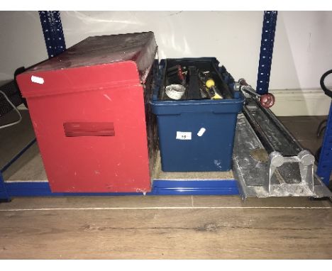 RED TOOLBOX &amp; CONTENTS TOOLBOX &amp; TILE CUTTER