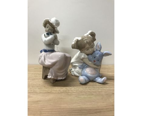 2X NAO FIGURINE GIRL WITH PUPPY &amp; GIRL WITH BUNNY