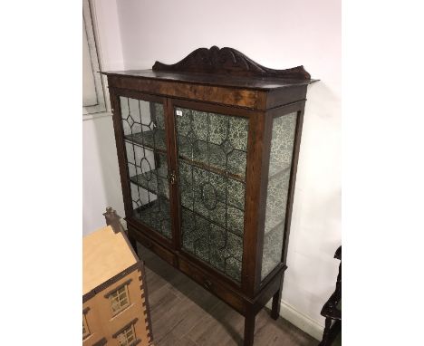 VINTAGE LEADED GLASS DOOR DISPLAY CABINET 120CM W