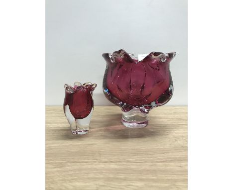 2 VINTAGE BOHEMIAN GLASS VASES DESIGNED JOSEF HOSPODKA