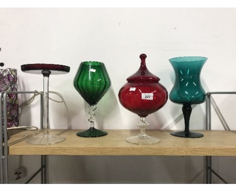 4 PIECES OF VINTAGE ITALIAN EMPOLI GLASSWARE