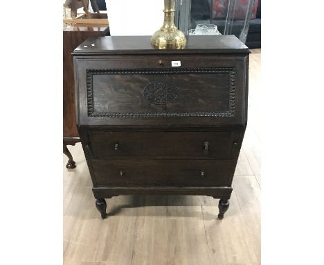 VINTAGE CARVED OAK BUREAU