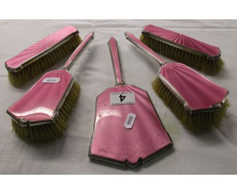 Silver & enamel dressing table set - Pink
