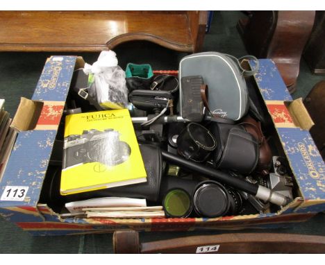 Box of cameras &amp; camera equipment