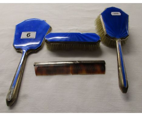 Silver & enamel dressing table set - Blue