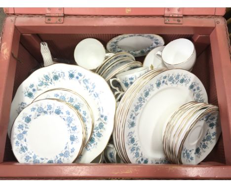 A large Colclough tea set containing plates, cups, saucers and a Marlborough Mikado set stored in a wicker box. This lot cann