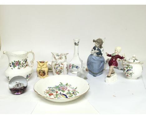 A Collection of ceramics including Ansley Pembroke reproduction ceramics, two Lladro figures, a Royal Worcester figure etc