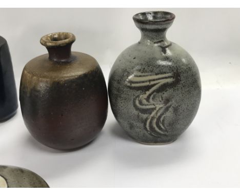 A collection of Art  pottery including David Leach small jar and cover 11 cm a pair of danish vases , two vases and two egg c