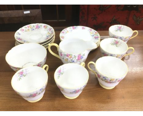 A Shelley Rose on Trellis tea set including cups and saucers. No obvious damage or restoration This lot cannot be posted. NO 