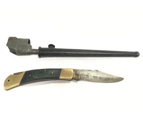 A vintage lock knife and a British army vintage pig sticker bayonet
