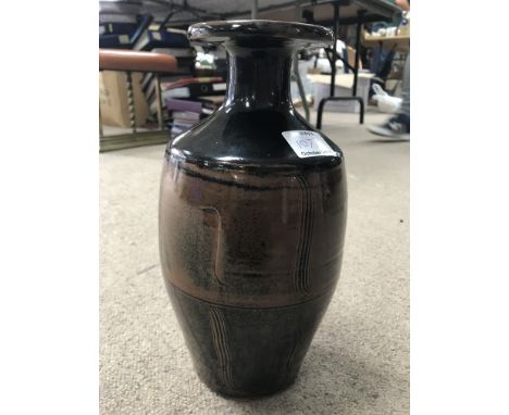 A David Leach brown glazed vase with incised decoration-30cm