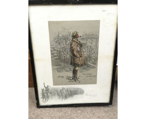 A rare Charles Johnson Payne aka Snaffles (1884-1967) photolithograph entitled The Gunner. Hand coloured. Dimensions 47x36cm