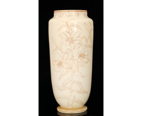 A large late 19th Century Thomas Webb & Sons Ivory cameo glass vase of footed, shouldered ovoid form with collar neck, self-c