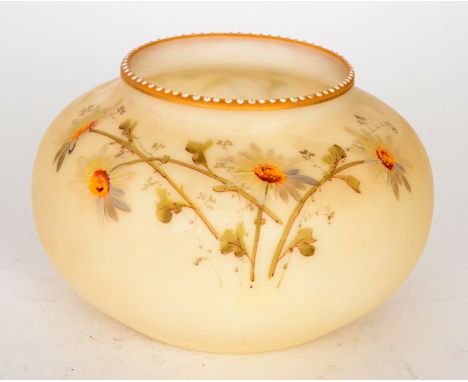 A late 19th Century Smith Brothers glass posy vase of compressed ovoid form with shallow collar neck, decorated with hand ena