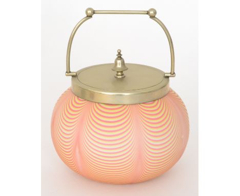 A late 19th Century Stourbridge glass biscuit barrel, possibly Stevens & Williams, compressed spherical form decorated with c