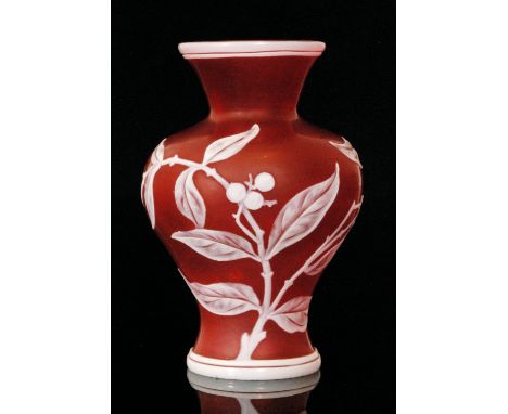 A late 19th Century Stourbridge cameo glass vase, possibly Thomas Webb & Sons of baluster form with a flared collar neck, cas