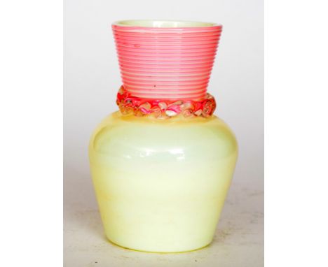 A small late 19th Century Stourbridge glass vase of shouldered ovoid form with flared collar neck, decorated with fine ruby t