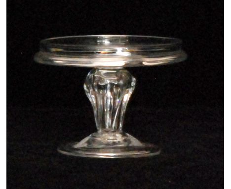 An 18th Century miniature tazza or patch stand circa 1745, circular top with upstand rim above a six sided pedestal stem with