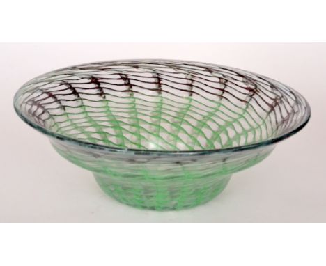 A 20th Century Vasart Glass bowl of shallow circular section with an everted rim, internally decorated with a graduated black