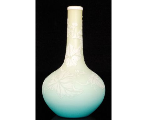 A late 19th Century Stevens & Williams cameo glass vase of  globe and shaft form, cased in opal over a graduated lime green t