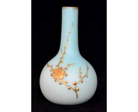 A small late 19th Century Thomas Webb & Sons satin glass vase, relief paste gilt decorated with a flowering blossom bough ove