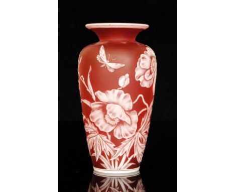 A large late 19th Century Thomas Webb & Sons Cameo glass vase of shouldered ovoid form with a flared rim cased in opal over r