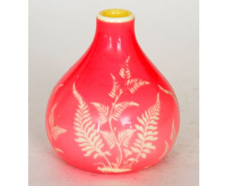 A small late 19th Century Stourbridge glass posy vase of onion form, possibly Thomas Webb & Sons, cased in pink over opal and
