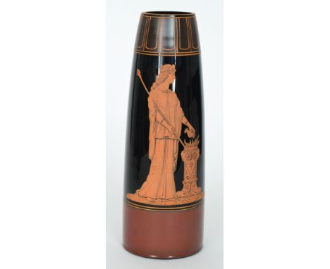 A large mid 19th Century Continental glass vase, possibly Harrach of tapered cylindrical form, terracotta enamel decorated in