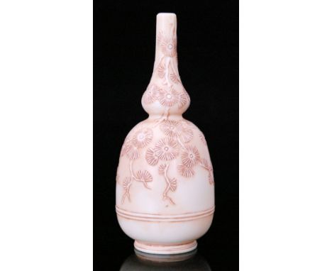 A late 19th Century Thomas Webb & Sons Ivory cameo glass vase of double gourd form with a slender collar neck, self-colour ca