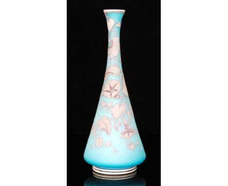 A large late 19th Century Thomas Webb & Sons cameo glass vase of tapered cylindrical form with an everted collar neck, cased 