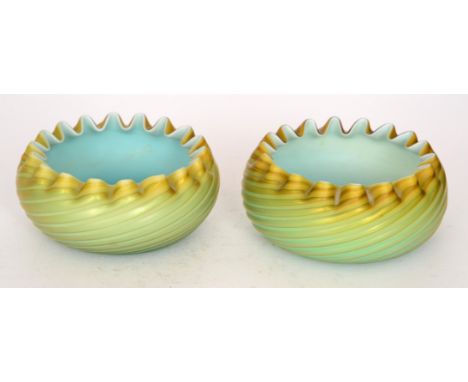 A pair of late 19th Century Stevens & Williams Verre de Soire bowls of shallow circular form with frill rim, cased in graduat