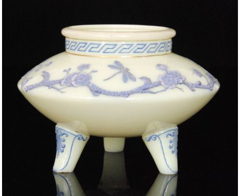 A late 19th Century Stourbridge opaline glass vase, possibly Thomas Webb & Sons, in the Oriental taste, the angular shouldere