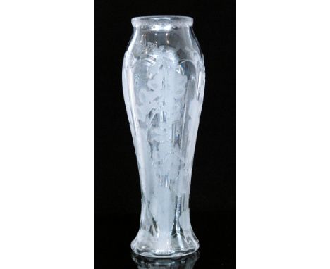 A very large late 19th to early 20th Century Stevens & Williams crystal cameo glass vase of slender baluster form with flared