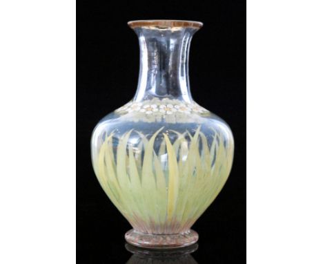 A mid 19th Century Richardsons Water Lily carafe designed by Richard Redgrave of footed shouldered ovoid form with collar nec
