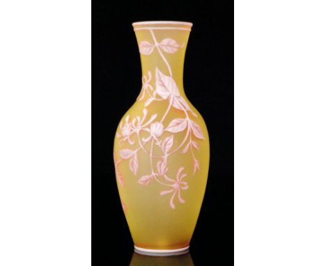 A late 19th Century Thomas Webb & Sons cameo glass vase of slender shouldered ovoid form with flared collar neck, cased in op