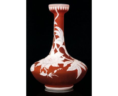 A late 19th Century Stourbridge cameo glass vase, possibly Thomas Webb & Sons, low shouldered body below a slender neck with 