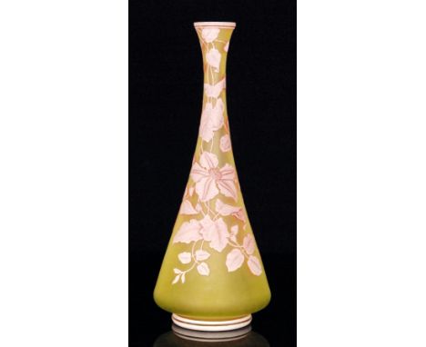 A large late 19th Century Thomas Webb & Sons cameo glass vase of tapered cylindrical form with an everted collar neck, cased 