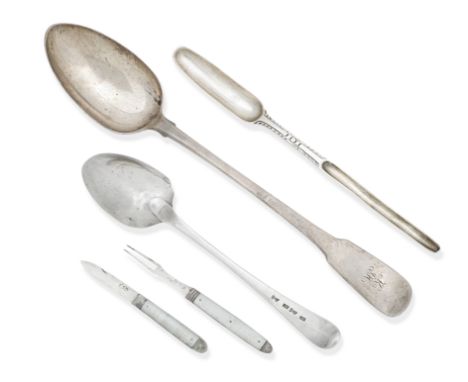 A GEORGE III SILVER MARROW SCOOPApparently by William London, London, probably 1766,   With feathered edge, together with a G