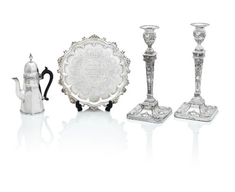 A COLLECTION OF SILVER19th century Comprising a Victorian salver by Henry Wilkinson & Co, Sheffield, 1844, on three bracket f