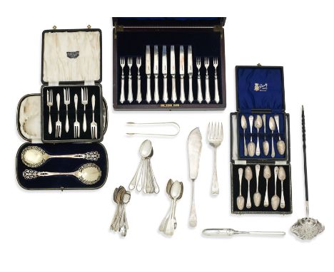 A COLLECTION OF SILVER FLATWAREVarious dates and makers including a marrow scoop, London, 1861, a George III punch ladle, pai