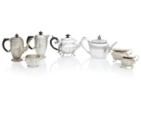 A COLLECTION OF TEA AND COFFEE SILVER WARESVarious dates and makers Comprising a bachelor's three piece tea service, Birmingh