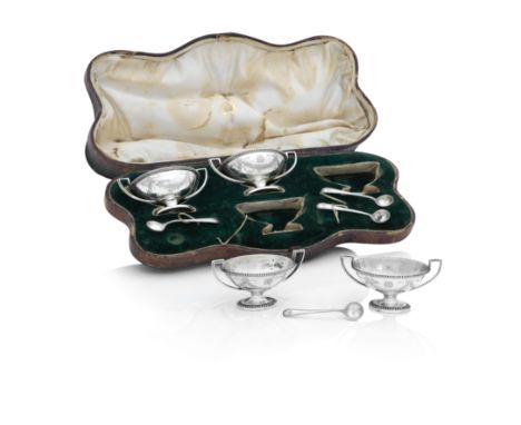 A SET OF FOUR VICTORIAN SILVER SALTSBy Henry Wilkinson & Co, Sheffield, 1873 Each of two-handled oval form with pedestal foot