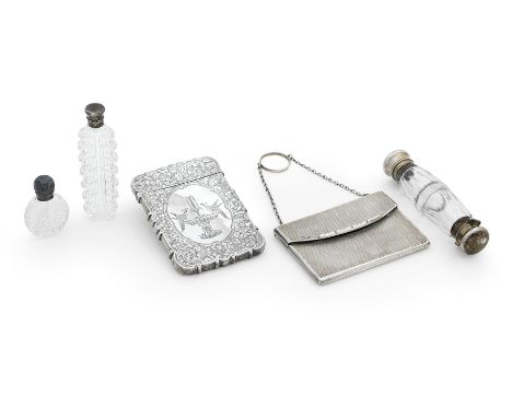 A COLLECTION OF SMALL SILVER ITEMSComprising a Victorian card case, by David Pettifer, Birmingham, 1852, of shaped rectangula