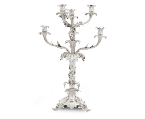 AN EARLY VICTORIAN SEVEN LIGHT SILVER CANDELABRUMBy E J & W Barnard, London 1840With foliate branches with detachable nozzles