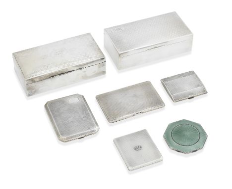 A GEORGE V SILVER CIGARETTE BOXBy the Wilmot Manufacturing Co, Birmingham, 1927 Engraved with engine-turned pattern and initi