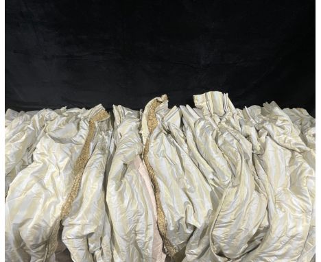 Textiles - a large pair of silk interlined curtains; another pair similar 