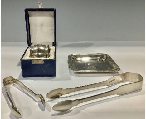 A pair of Georgian silver sugar bows, London 1817; another, Birmingham 1896; a silver trinket dish, set with George II 1746 s