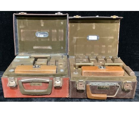 Scientific Instruments - a set of calibration weights, cased, mid 20th century; another (2) 