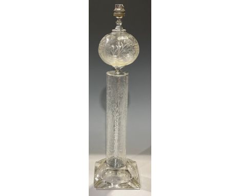 A mid 20th century cut glass table lamp, 54cm high 